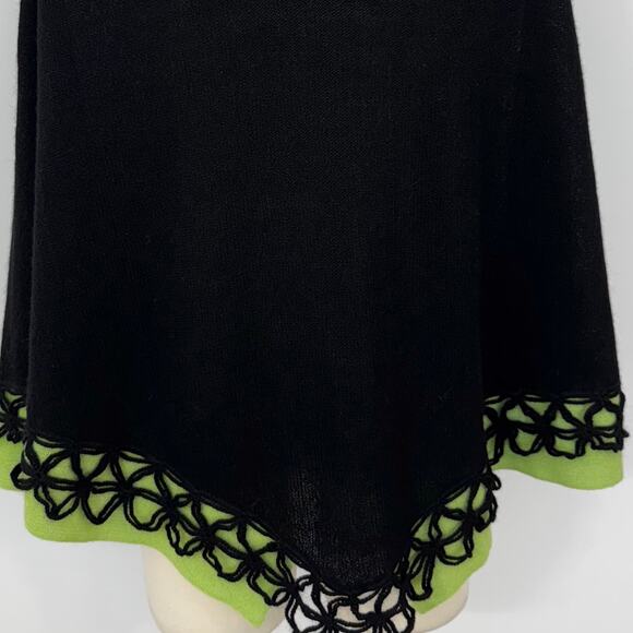 Peru Etnico Baby Alpaca Wool Knit Turtleneck Poncho Black Green OS - Picture 8 of 10